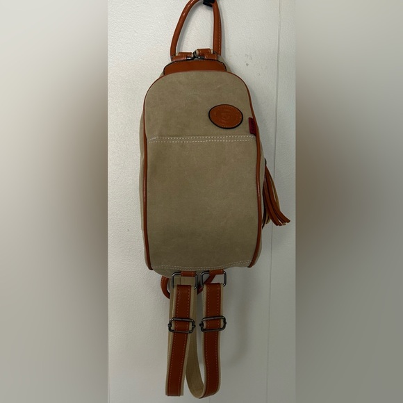 Oris Canvas & Leather Sling Backpack Crossbody Bag Utility Travel sling bag - Picture 5 of 13